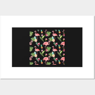 Pink Flamingo Watercolor Pattern Posters and Art